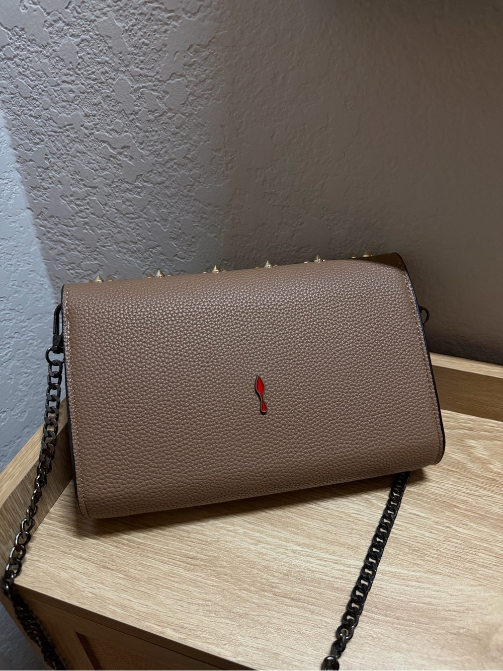 Embellished Brown Leather Clutch with Gold Accents - Picture 3 of 6